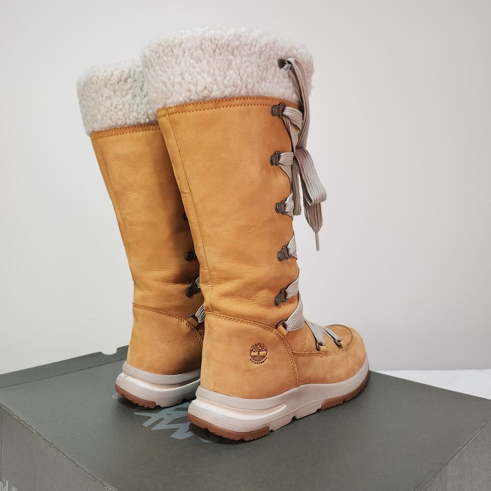 Cabincore Knee High Timberland Boots 6 Wheat Nubuck Shearling Gorpcore Apres Ski - Picture 8 of 15